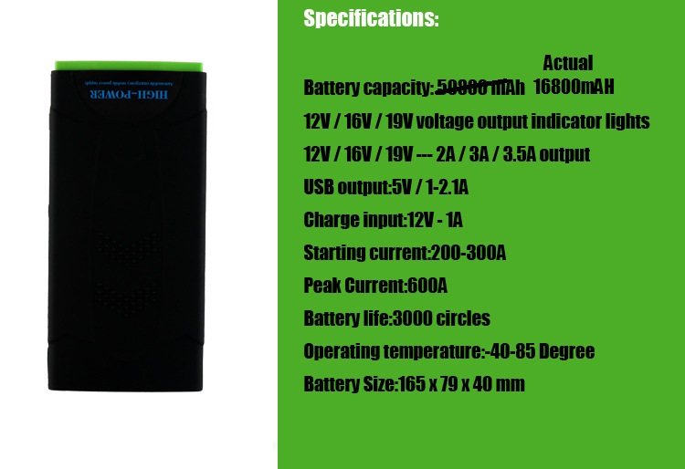 Original Latest Multifunction Car Jumper Starter Power Bank Actual 16800mAh with 5V 9V 12V 16V 19V Output for Gasoline car, mobile phone & Laptop Charger Original Latest Multifunction Car Jumper Starter Power Bank Actual 16800mAh with 5V 9V 12V 16V 19V Output for Gasoline car, mobile phone & Laptop Charger