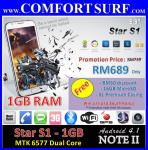 5.3" Star S1 1GB MTK6577 Galaxy Note II Dual SIM GPS 4.1.1 Smart Phone