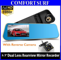 Golden Frame 3.7 inch Car DVR 1080P QUAD-CORE GPU with Rear Camera Rearview Mirror Camera Video Recorder