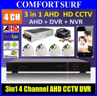 3 in 1 Latest  4 Channel AHD + DVR + NVR CCTV P2P Network HD Recorder DVR