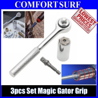 3pcs Set Magic Gator Reflex Grip Chrome Universal Multi-function Socket 7-19mm Ratchet Wrench Tool