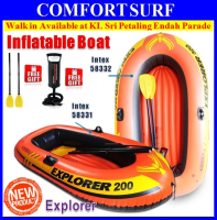 INTEX 58332 Explorer 300 3-Person Inflatable Boat Set With French Oars Manual Air Pump