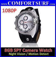 8GB IR Night Vision 1080P Waterproof watch Camera DVR with Motion Detect Function