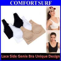 1 Set 3pcs Classic Color Seamless Lace Side Genie Bra Double Layers with Removable Pads