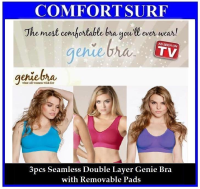 1 Set 3pcs Colorful Seamless Genie Bra Double Layers with Removable Pads