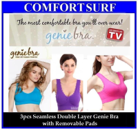 1 Set 3pcs Colorful Seamless Lace Side Genie Bra Double Layers with Removable Pads