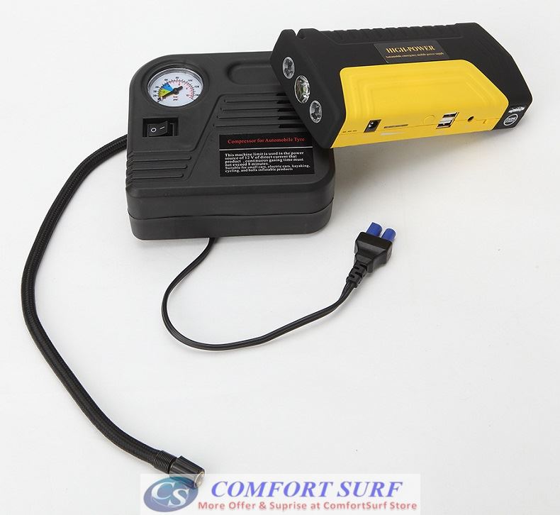 Latest Air Compressor Version, Original Multifunction Car Jumper Starter Power Bank 50800 with 5V 9V 12V 16V 19V Output for Gasoline car, mobile phone & Laptop Charger + 2X USB