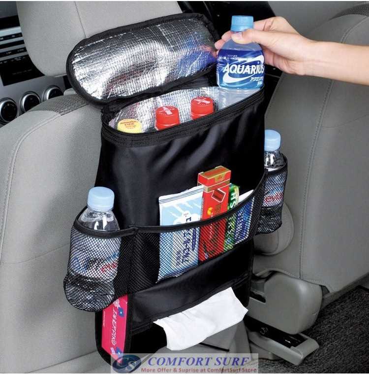 Car Back Seat Multipurpose Cool & Hot Insulation Storage Bag with Multi Holder Organizer + Tissue Holder