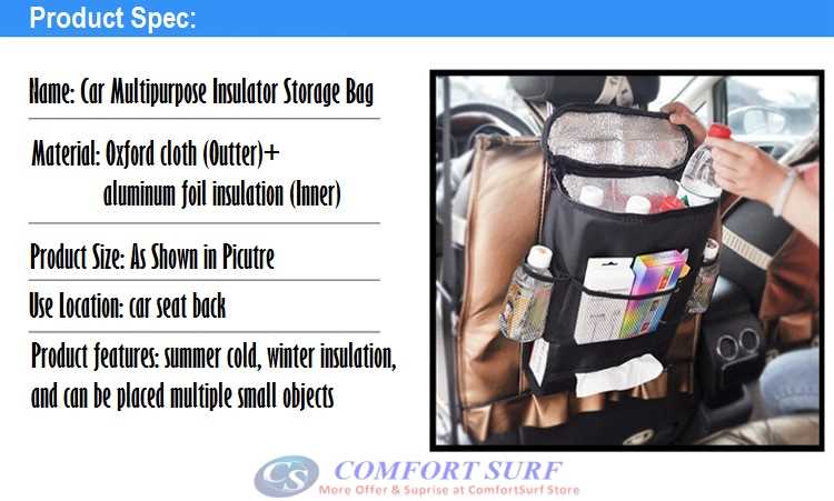 Car Back Seat Multipurpose Cool & Hot Insulation Storage Bag with Multi Holder Organizer + Tissue Holder
