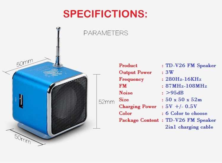 Mini Speaker TD-V26 With Music MP3 Player / FM Radio & Display