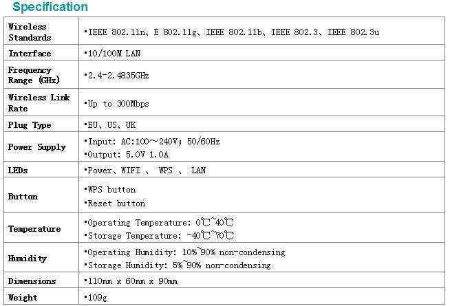 Wireless-N WiFi Repeater Router Wireless Extender Booster 802.11N 300Mbps 3Pin Wall Plug