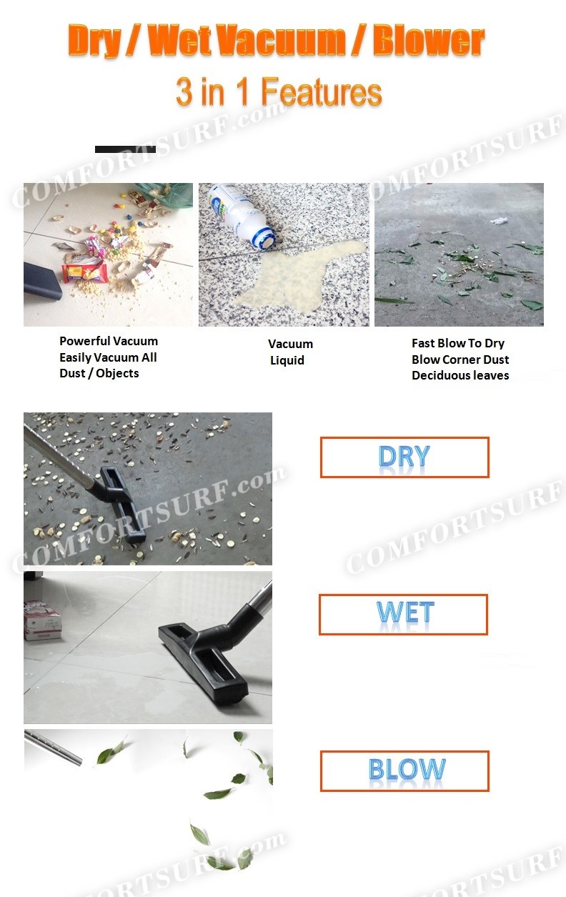 Multifunction Heavy Duty Powerful 1000W 3-in-1 Dry / Wet / Blower Vacuum Cleaner With 15L Stainless Steel Container