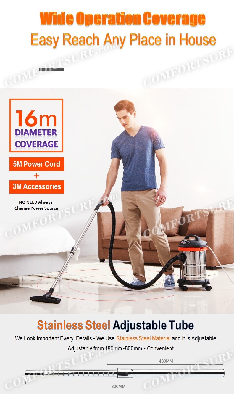 Multifunction Heavy Duty Powerful 1000W 3-in-1 Dry / Wet / Blower Vacuum Cleaner With 15L Stainless Steel Container