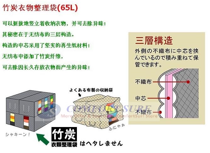 65L Color Bamboo Charcoal Non Woven Clothing Storage