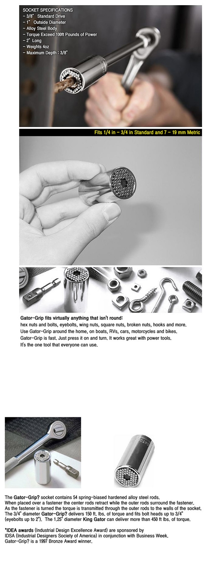 3pcs Set Magic Gator Grip Chrome Universal Multi-function Socket 7-19mm Ratchet Wrench Tool