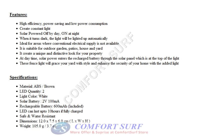 Solar Powered LED Yard Lawn Light Outdoor Landscape Garden Path Gutter Fence Light Lamp