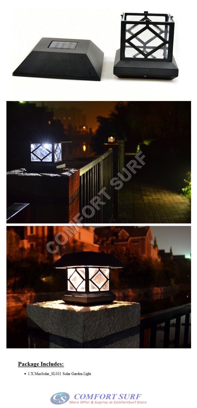 MaxSolar SL011 Outdoor Solar Powered LED Light Gate Pillar Way Landscape Garden Fence Decoration Lamp
