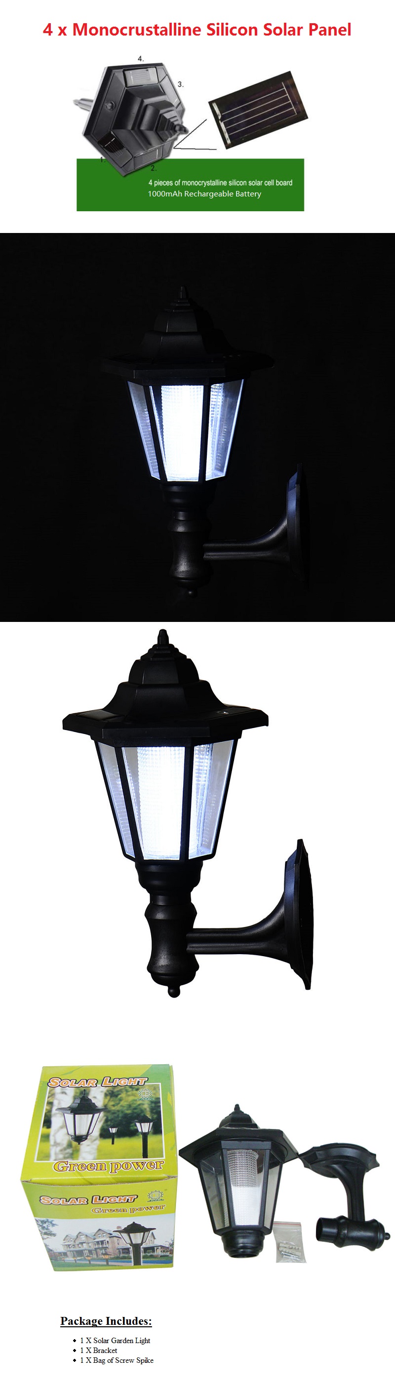 Outdoor Solar Power LED Light Path Way Wall Landscape Mount Garden Fence Decoration Lamp