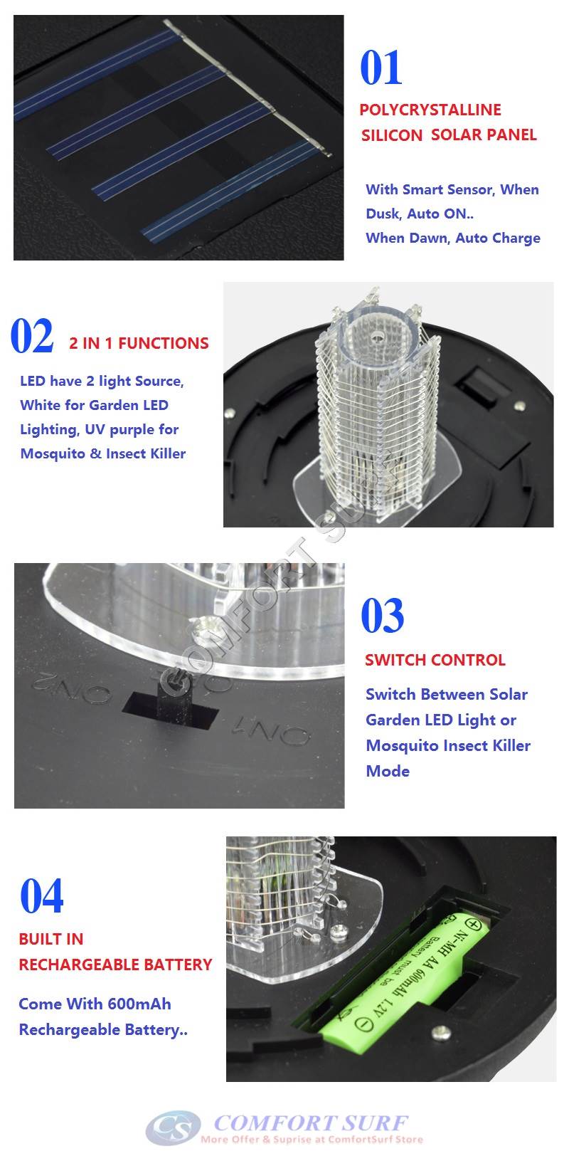 2 in 1 Solar Powered UV LED Light Lamp + Mosquito Killer For Garden Lawn Mosquitoes Insect Pest Repeller Killer