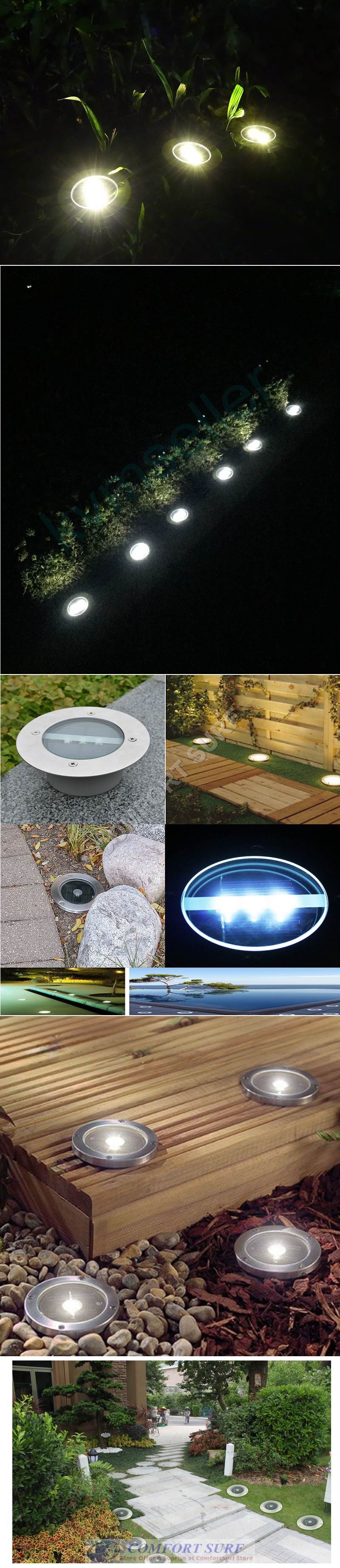 Solar Powered LED lamp Stainless Steel In Ground light Outdoor Garden Pathway Deck Marker