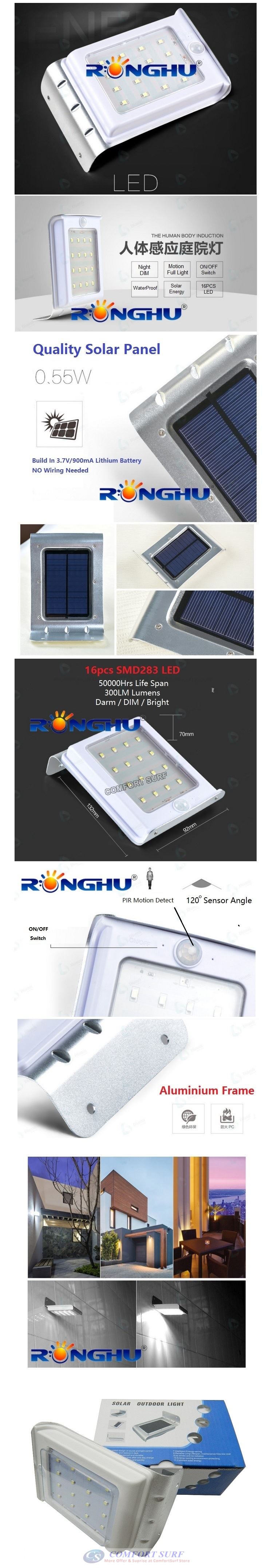 Solar Infrared Motion Sensor 16 LED Security Light Wall Mount Lamp (Dim/Dark/Light)