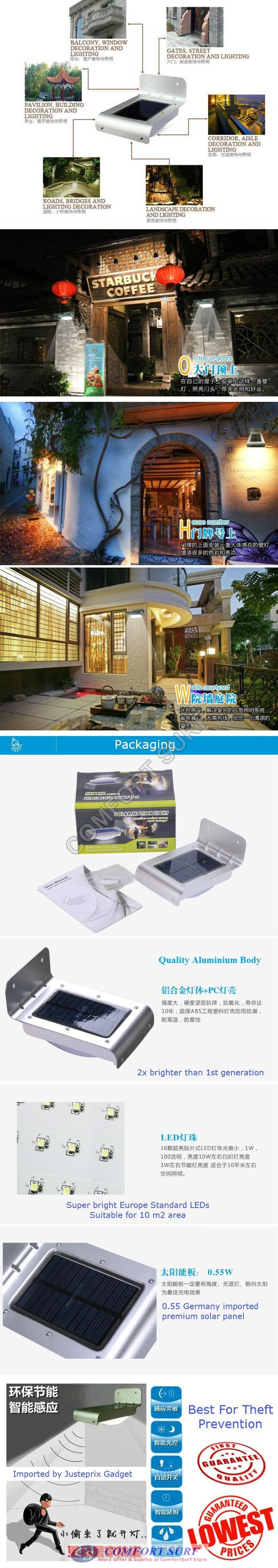 Solar Infrared Motion Sensor 16 LED Security Light Wall Mount Lamp (Dim/Dark/Light)