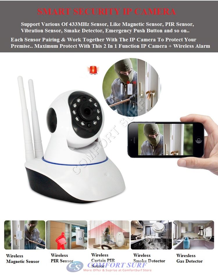 NEW SecurEyes 2 in 1 P2P Wireless IP Camera + IR Night Vision/MicroSD via Smartphone + Support Wireless ALARM Sensor / ONVIF / NVR