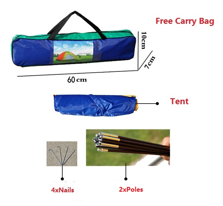New Outdoor Single Layer Single Door + Back Window Waterproof Camping Tent 3/4 Persons + Free Carry Bag