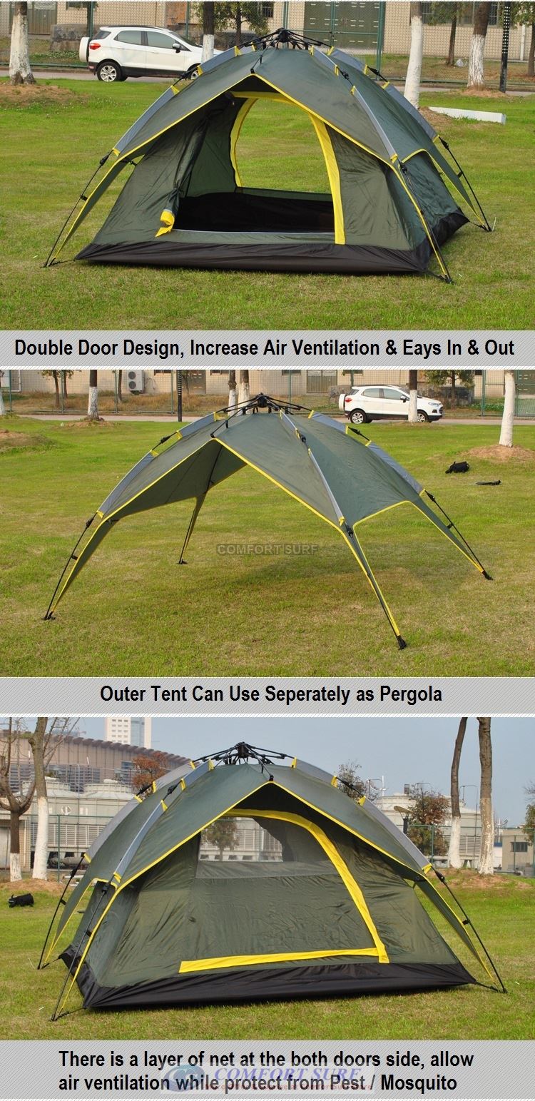 New Outdoor Double Layer Double Door + Dual Use Waterproof Automatic Camping Tent 3/4 Persons + Free Carry Bag