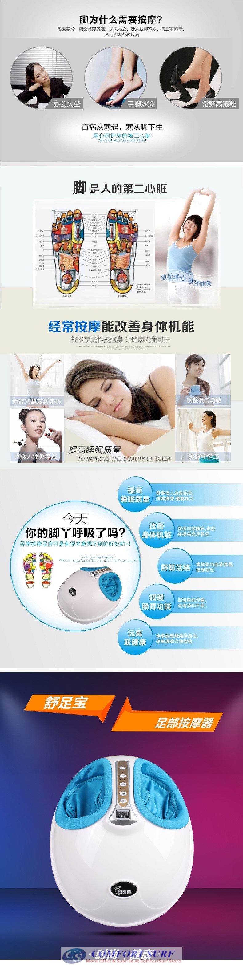 2016 Multifunctional Foot Massager Rolling Kneading Air Pressure Shiatsu Heating Heat Therapy