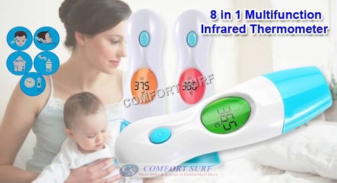 Multifunction 8 in 1 Non Contact Infrared Body Forehead Baby Adult Digital Thermometer