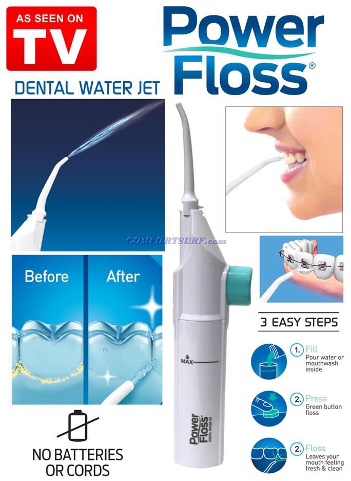 Power Floss Dental Water Jet For Oral Irrigator Caren, No Batteries or Charging Requires
