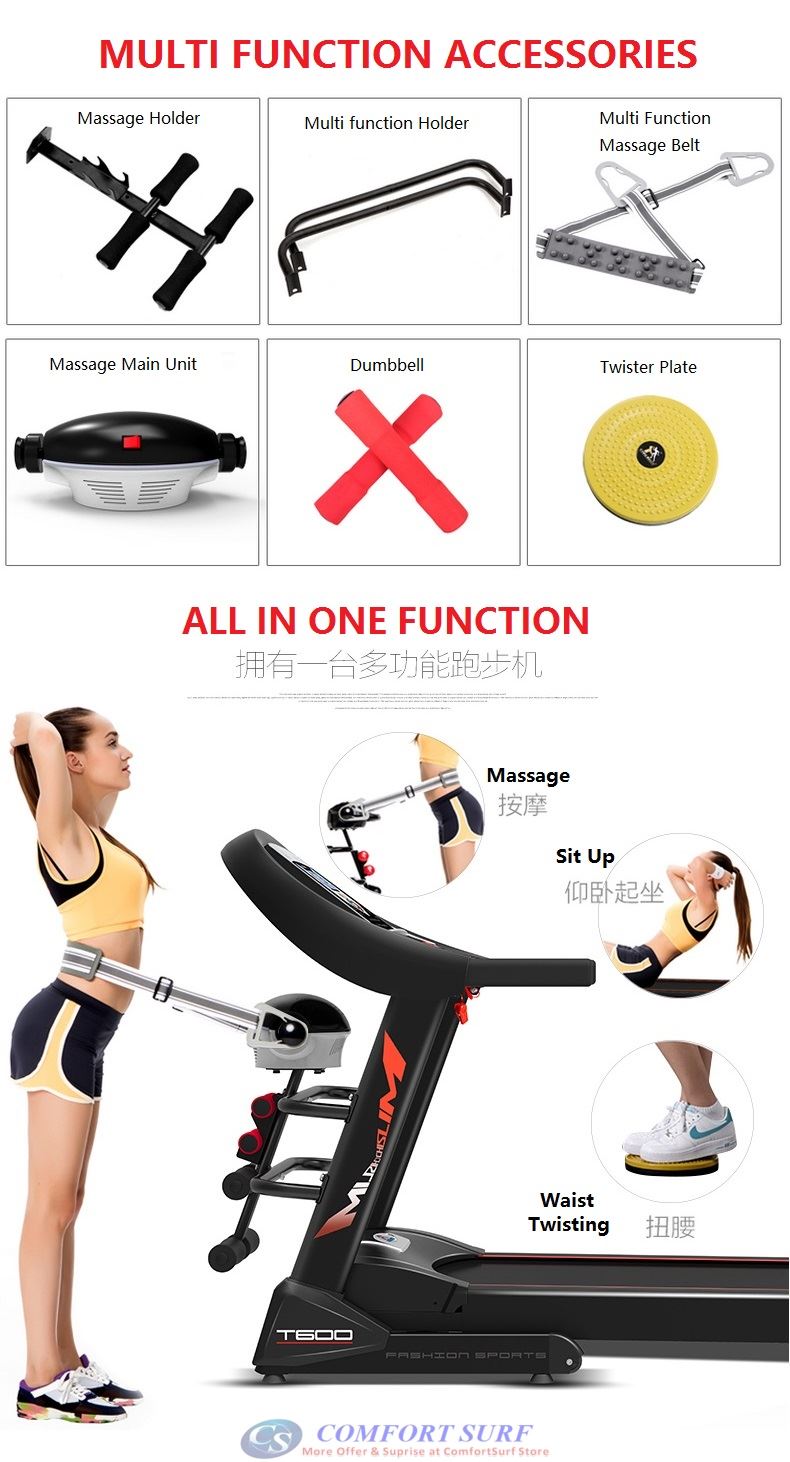 Chislim Luxury Single / Multi function Treadmill 3.0HP With Electric Incline Decline + 4 Way Spring Damping System