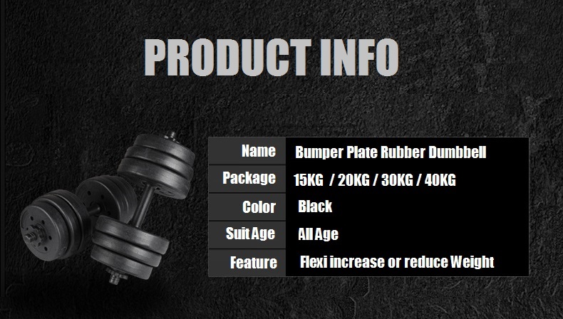 Top Grade Bumper Plate Rubber Dumbbell 15kg 20kg 25kg 30kg 40kg /pair