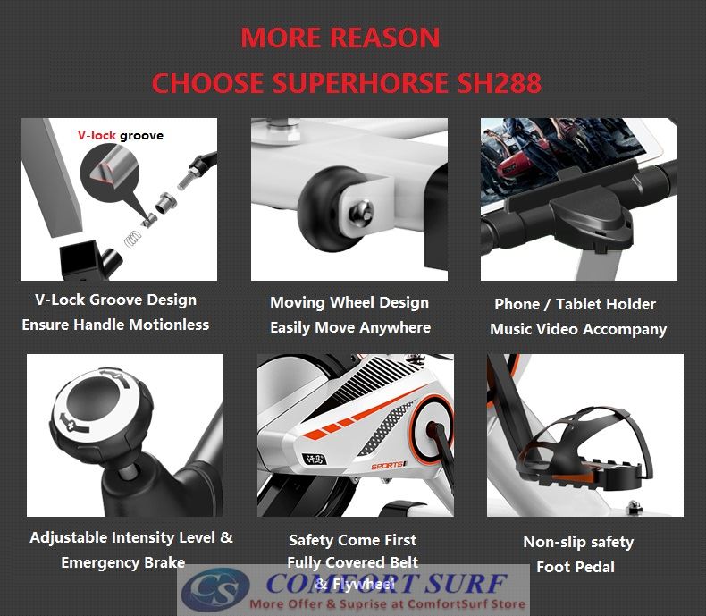 Superhorse SH288 Home Gym / Fitness Equipment Spinning Bicycle / Cycling Exercise Bike With Spring Damping System, Safe Full Cover Flywheel