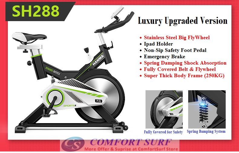 Superhorse SH288 Home Gym / Fitness Equipment Spinning Bicycle / Cycling Exercise Bike With Spring Damping System, Safe Full Cover Flywheel
