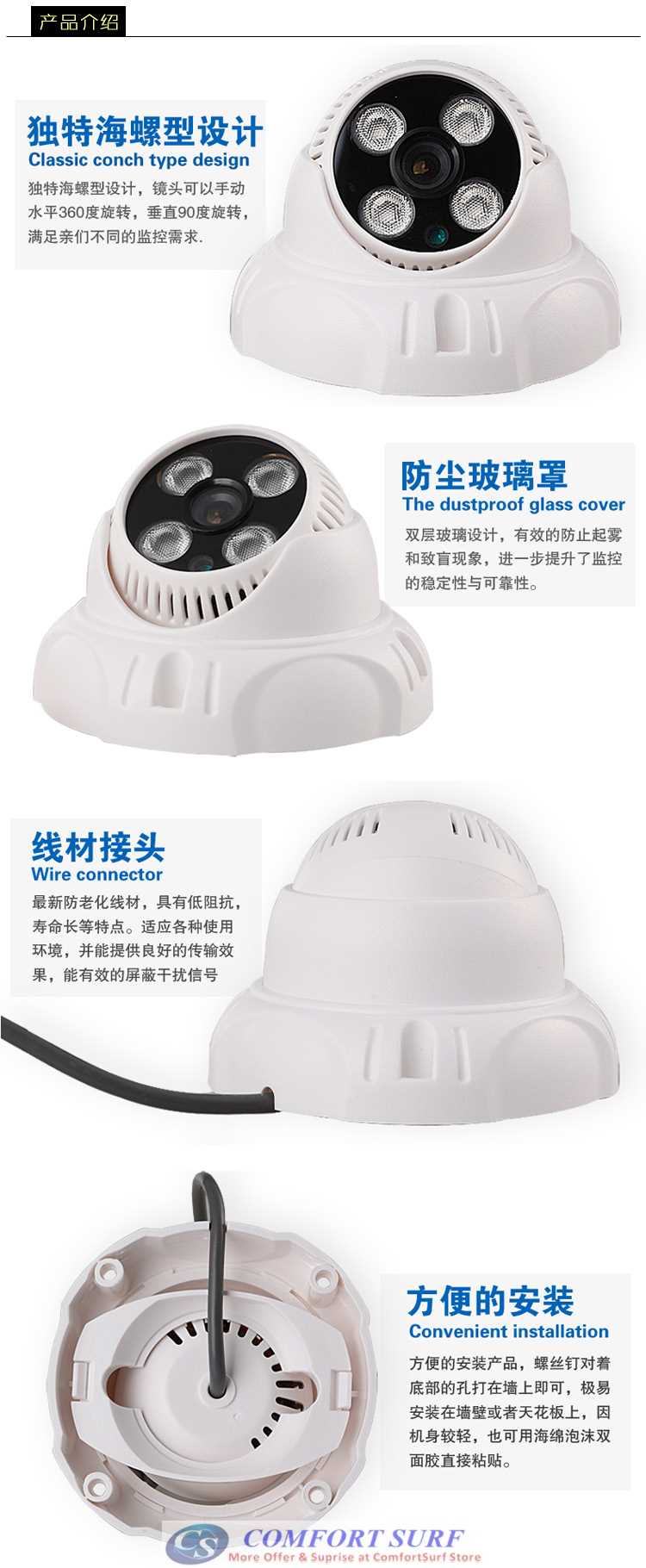 1400TVL CCTV Dome Camera 1/4" IR Infrared Color 1400TVL 4PC Strong Array LAMP/LED