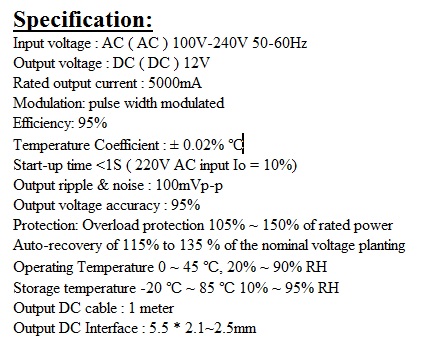 SecurEyes CCTV 12V DC Switch Power Supply With Cable