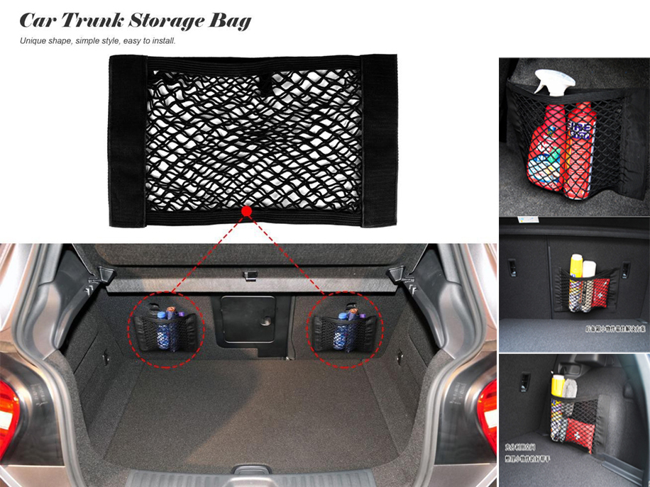 Car Trunk Organizer Velcro Stick String Mesh Net Pocket Shelf Storage