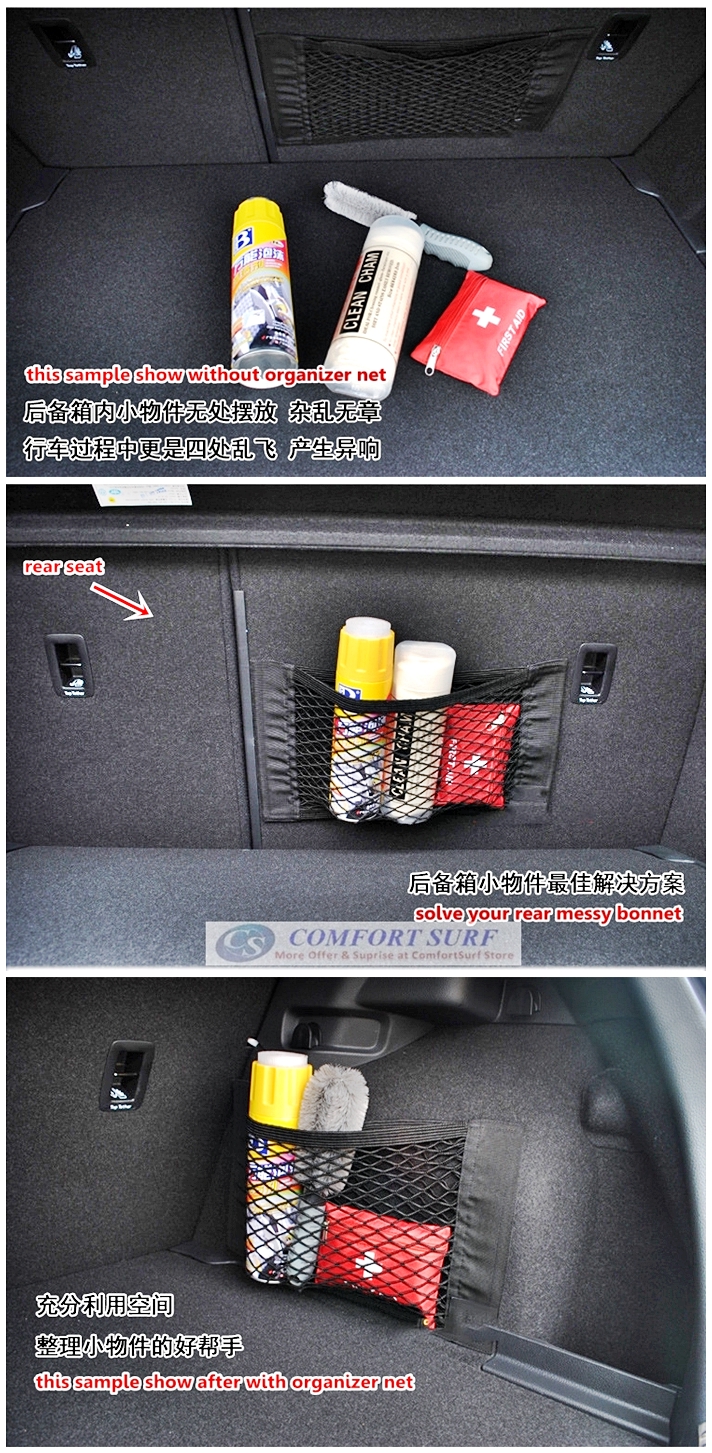 Car Trunk Organizer Velcro Stick String Mesh Net Pocket Shelf Storage