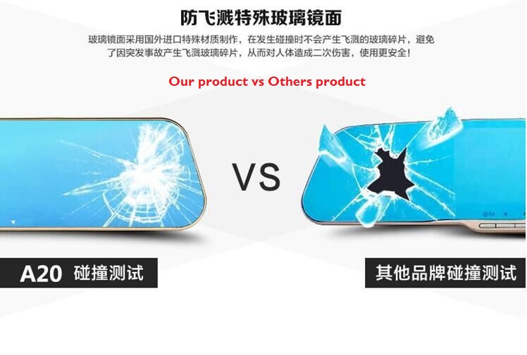 Golden Frame 4.3 inch Car DVR 1080P Dual lens with Rear Camera Rearview Mirror Camera Video Recorder