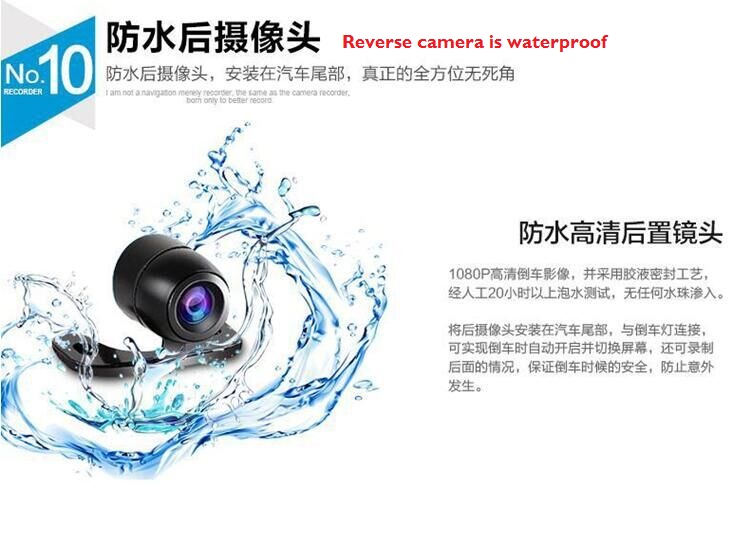 Golden Frame 4.3 inch Car DVR 1080P Dual lens with Rear Camera Rearview Mirror Camera Video Recorder