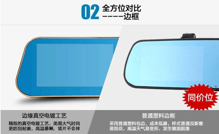 Golden Frame 4.3 inch Car DVR 1080P Dual lens with Rear Camera Rearview Mirror Camera Video Recorder