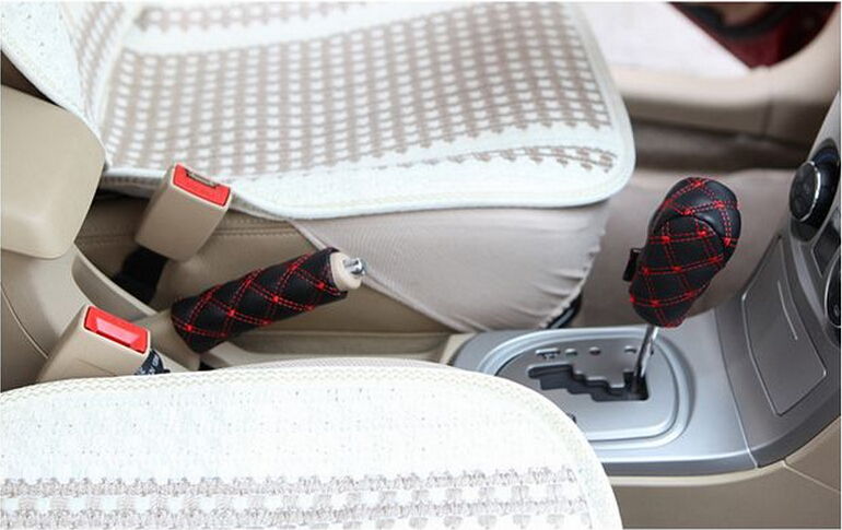 Car Handbrake and Gear Cover Wine Line Leather