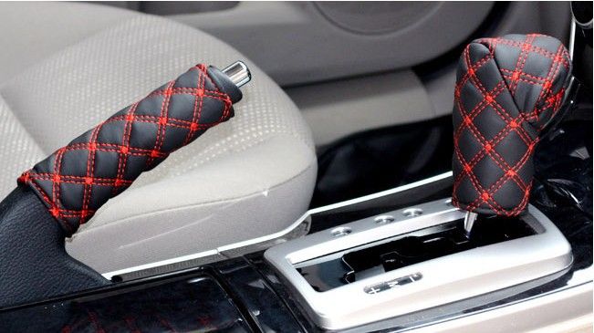 Car Handbrake and Gear Cover Wine Line Leather