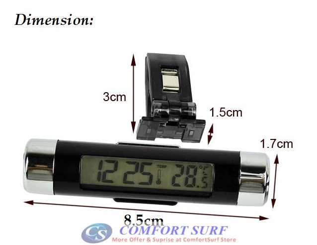 Car LCD Digital Back Light Automotive Clock with Thermometer