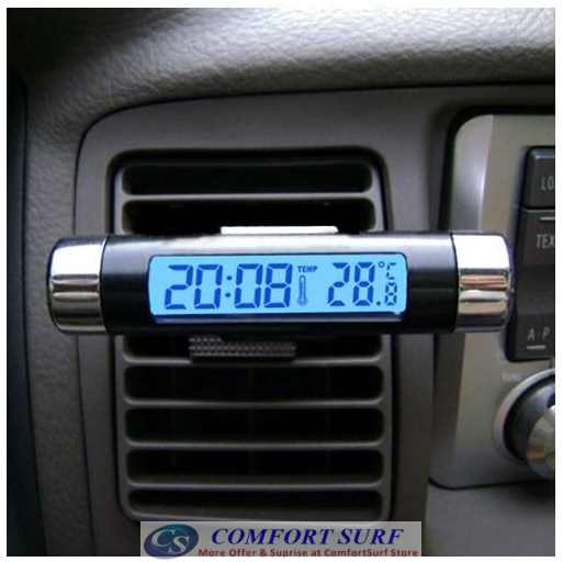 Car LCD Digital Back Light Automotive Clock with Thermometer