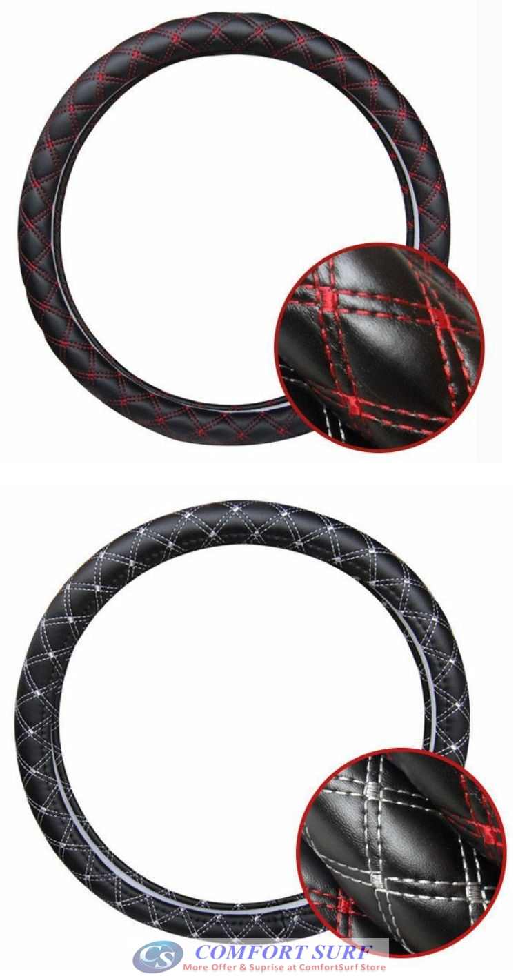 Anti Slip Red & White Wine Line Series Style Car Steering Wheel Cover Protective Case