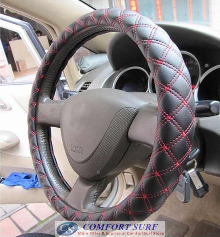 Anti Slip Red & White Wine Line Series Style Car Steering Wheel Cover Protective Case
