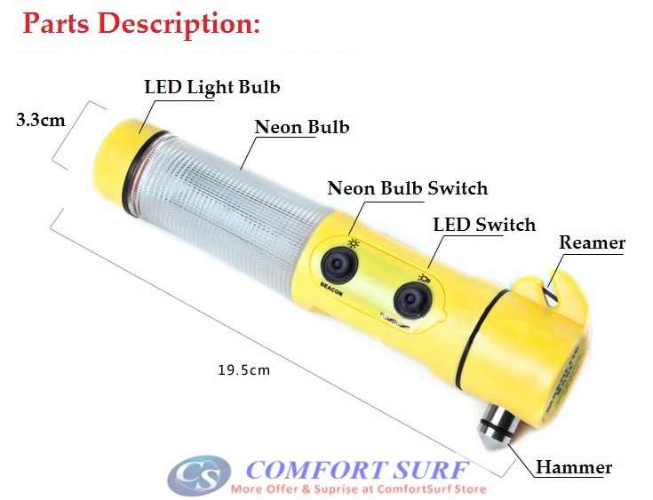 Multi-Function Emergency Hammer LED Flashlight for Auto-Use